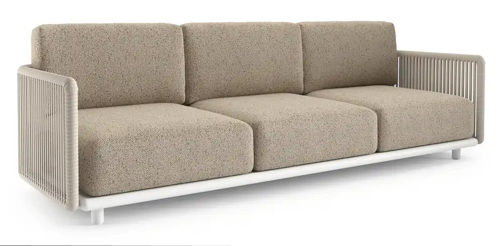 Organo loungebank in wit aluminium en beige verticaal geweven luxe vlakke rope met bora jungle all weather Cosytica kussen Seizoensaanbieding