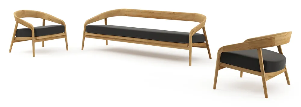Lacrima loungeset in teak met natte sooty all weather Sunbrella® luxe kussen Weekendaanbieding