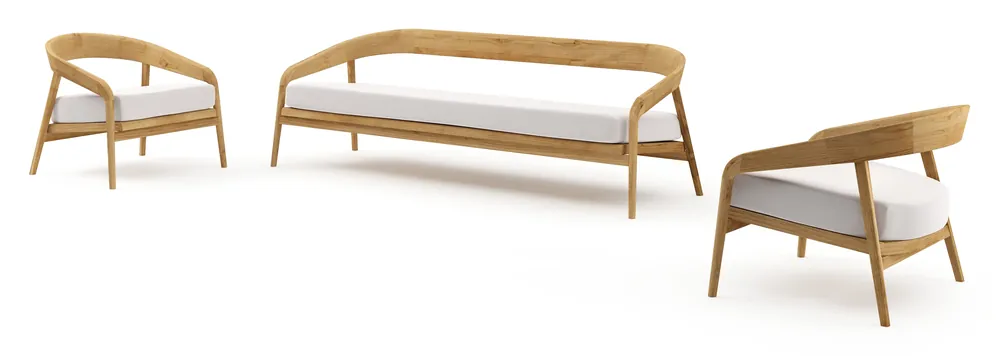 Lacrima loungeset in teak met savane whisper all weather Sunbrella® luxe kussen Speciale Aanbieding