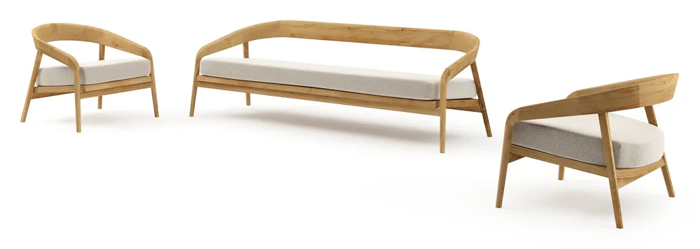 Op = Op Lacrima loungeset in teak met marbella ecru all weather Cosytica kussen