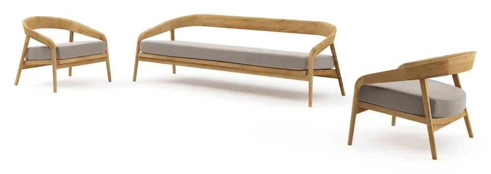 Betaalbaar Lacrima loungeset in teak met lopi pepper all weather Sunbrella® luxe kussen
