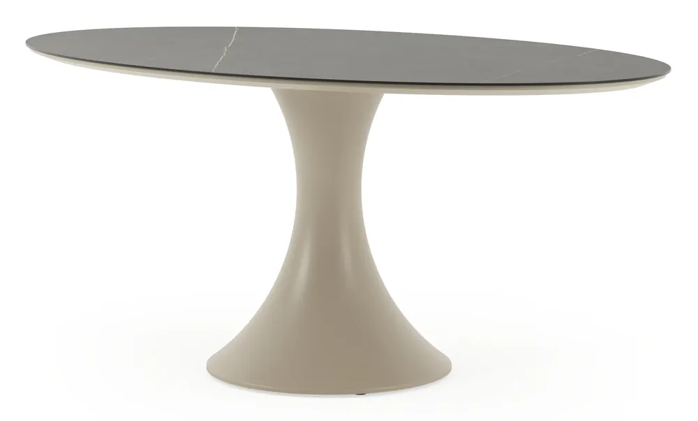 Fano tuintafel ovaal in beige aluminium en volkeramiek Calatorao - L 180 x B 110 x H 75 cm Gratis Retour