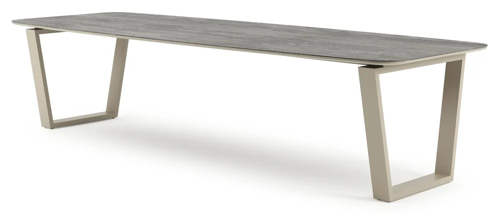 Beperkt Aanbod Pagino tuintafel bootvorm in beige aluminium en volkeramiek Aspen Grey - L 315 x B 115 x H 73 cm
