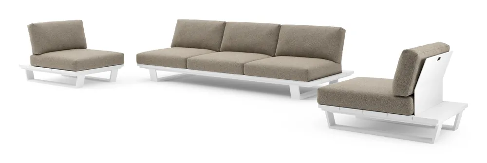 Pagino loungeset in wit aluminium met madagascar burch all weather cosytica kussen Korting