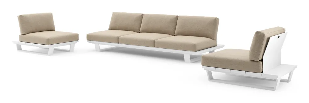 Pagino loungeset in wit aluminium met madagascar oak all weather cosytica kussen Populair