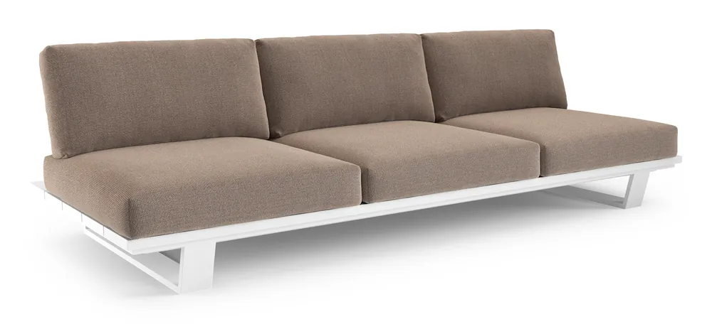 Rechtstreeks Van De Fabrikant Pagino loungebank in wit aluminium met savane earth all weather sunbrella® luxe kussen