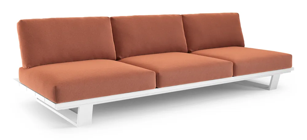 Premium Pagino loungebank in wit aluminium met heritage rust all weather sunbrella® luxe kussen