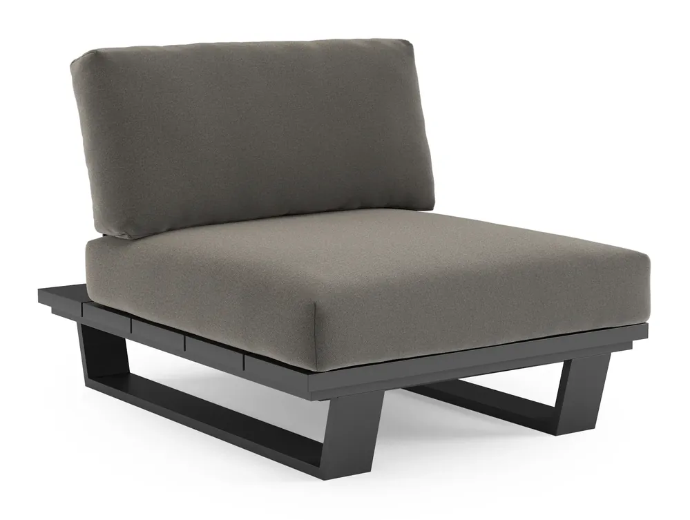Pagino loungestoel in zwart aluminium met natte dark taupe all weather sunbrella® luxe kussen Snelle Levering