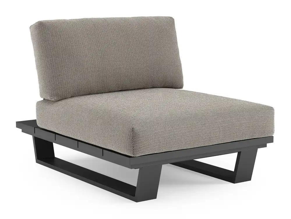 Pagino loungestoel in zwart aluminium met lopi pepper all weather sunbrella® luxe kussen Seizoensaanbieding