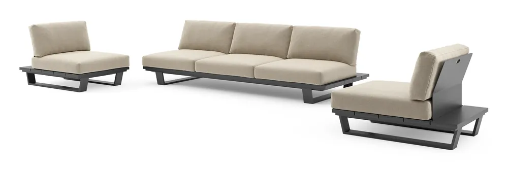 Koop Vandaag Pagino loungeset in zwart aluminium met marbella sand all weather cosytica kussen