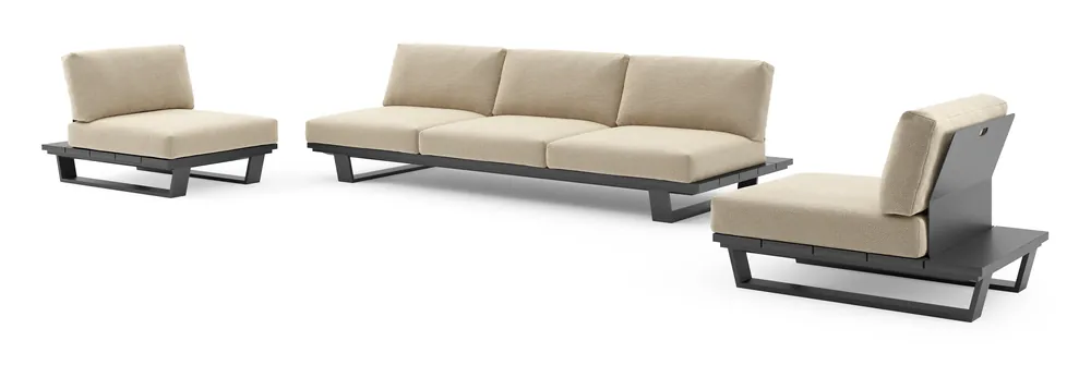 Betaalbaar Pagino loungeset in zwart aluminium met althea camel all weather cosytica kussen