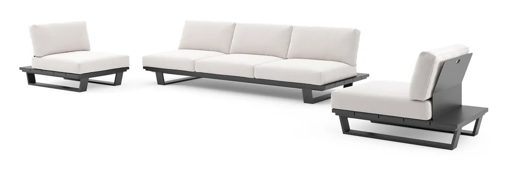 Exclusieve Aanbieding Pagino loungeset in zwart aluminium met ego eggshell all weather solica kussen