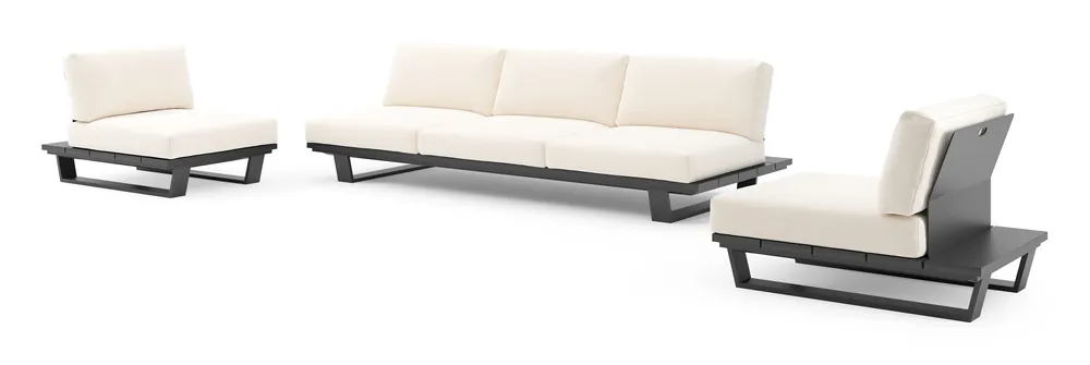 Korting Pagino loungeset in zwart aluminium met lopi snow all weather sunbrella® luxe kussen