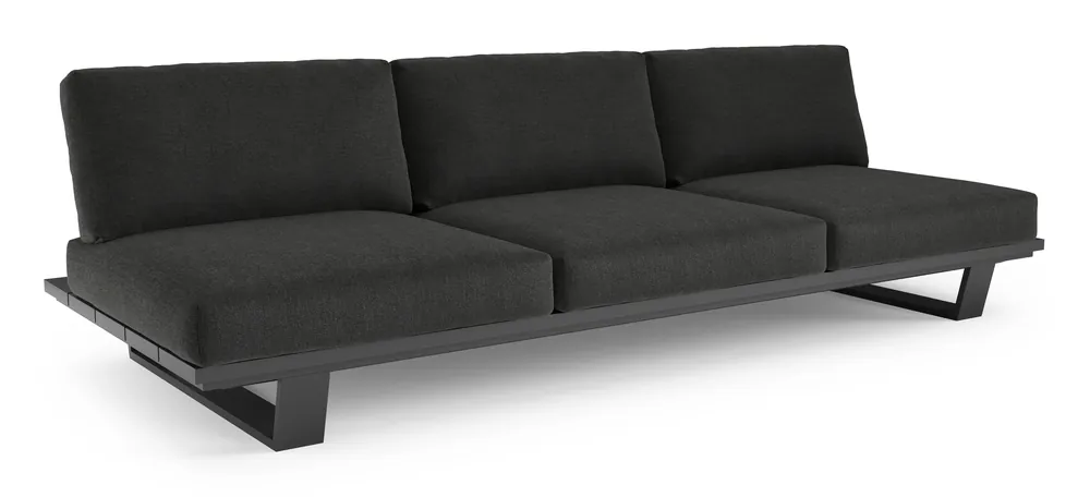 Pagino loungebank in zwart aluminium met chartres sooty all weather sunbrella® luxe kussen Premium
