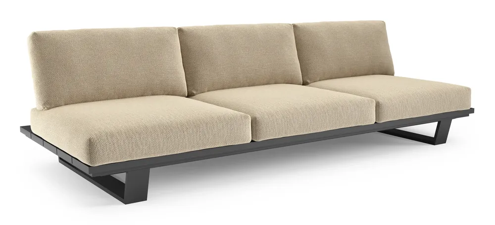 Pagino loungebank in zwart aluminium met althea camel all weather cosytica kussen Alleen Vandaag