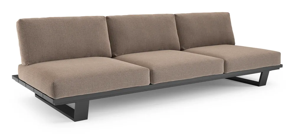 Pagino loungebank in zwart aluminium met savane earth all weather sunbrella® luxe kussen Premium