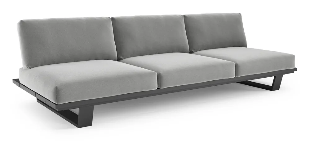 Pagino loungebank in zwart aluminium met savane grey all weather sunbrella® luxe kussen Koop Vandaag