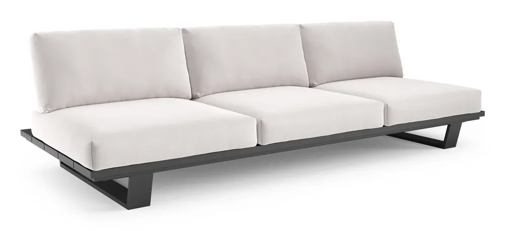 Pagino loungebank in zwart aluminium met savane whisper all weather sunbrella® luxe kussen Koopje