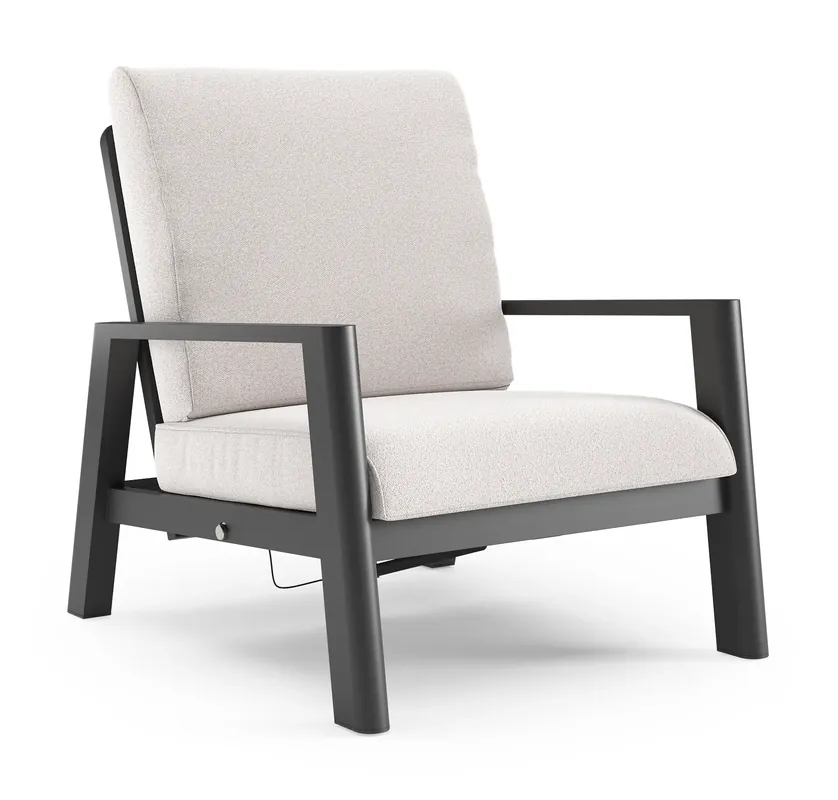Finale Uitverkoop Cirello loungestoel in zwart aluminium met ego eggshell all weather solica kussen