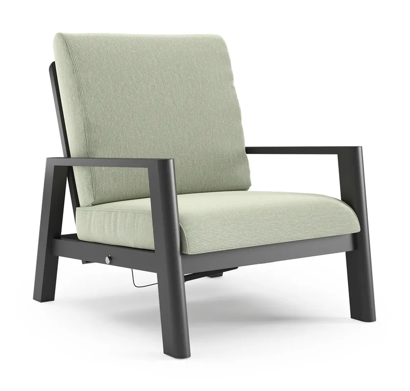 Cirello loungestoel in zwart aluminium met slow spirea all weather sunbrella® luxe kussen Laatste Kans