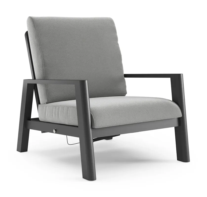 Merkproduct Cirello loungestoel in zwart aluminium met savane grey all weather sunbrella® luxe kussen