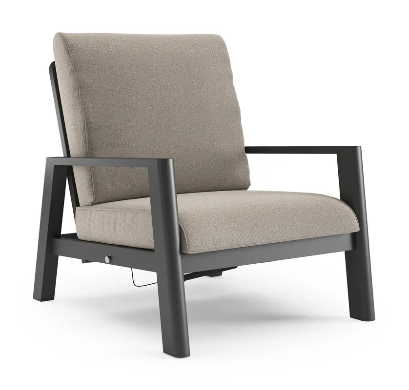 Speciale Aanbieding Cirello loungestoel in zwart aluminium met savane coconut all weather sunbrella® luxe kussen