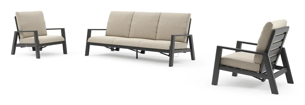 Laatste Versie Cirello loungeset in zwart aluminium met bora desert all weather cosytica kussen