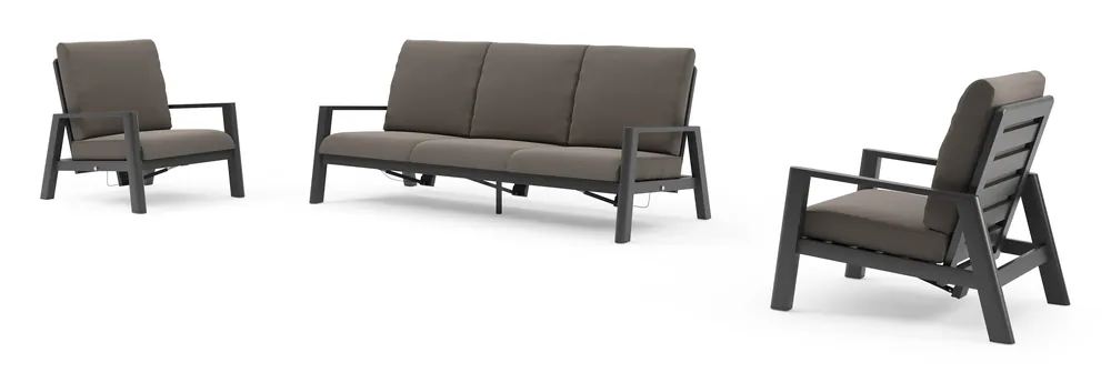 Goedkoop Cirello loungeset in zwart aluminium met natte nature grey all weather sunbrella® luxe kussen