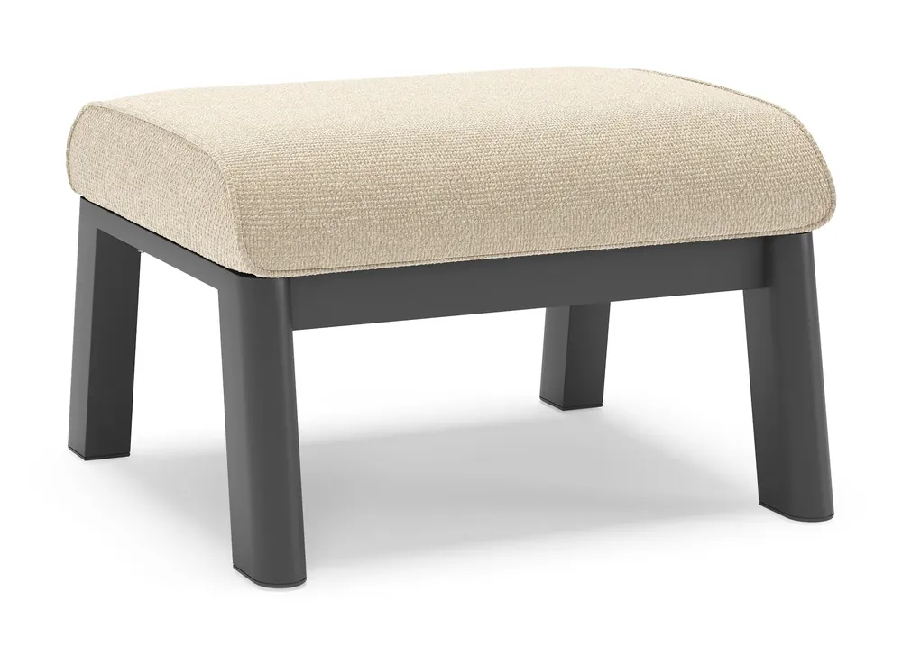Hete Deal Cirello poef in zwart aluminium met althea chalk all weather cosytica kussen