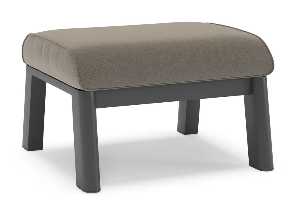 Tijdelijk Beschikbaar Cirello poef in zwart aluminium met natte carbon beige all weather sunbrella® luxe kussen