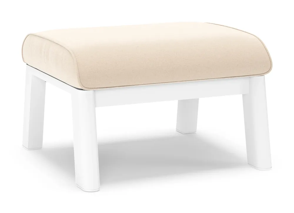 Cirello poef in wit aluminium met natte linen chalk all weather sunbrella® luxe kussen Superprijs