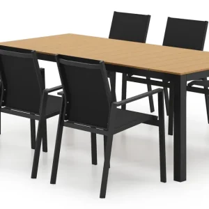 Veilige Betaling Toma tuinset in zwart aluminium en polywood met 6 Bahia tuinstoelen