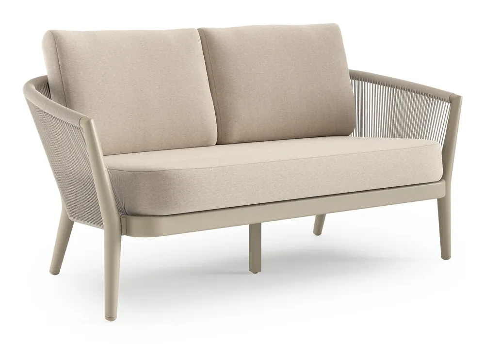 Orso loungebank in beige aluminium en beige verticaal geweven ronde rope met Heritage Ash all weather sunbrella® luxe kussen Koop Online