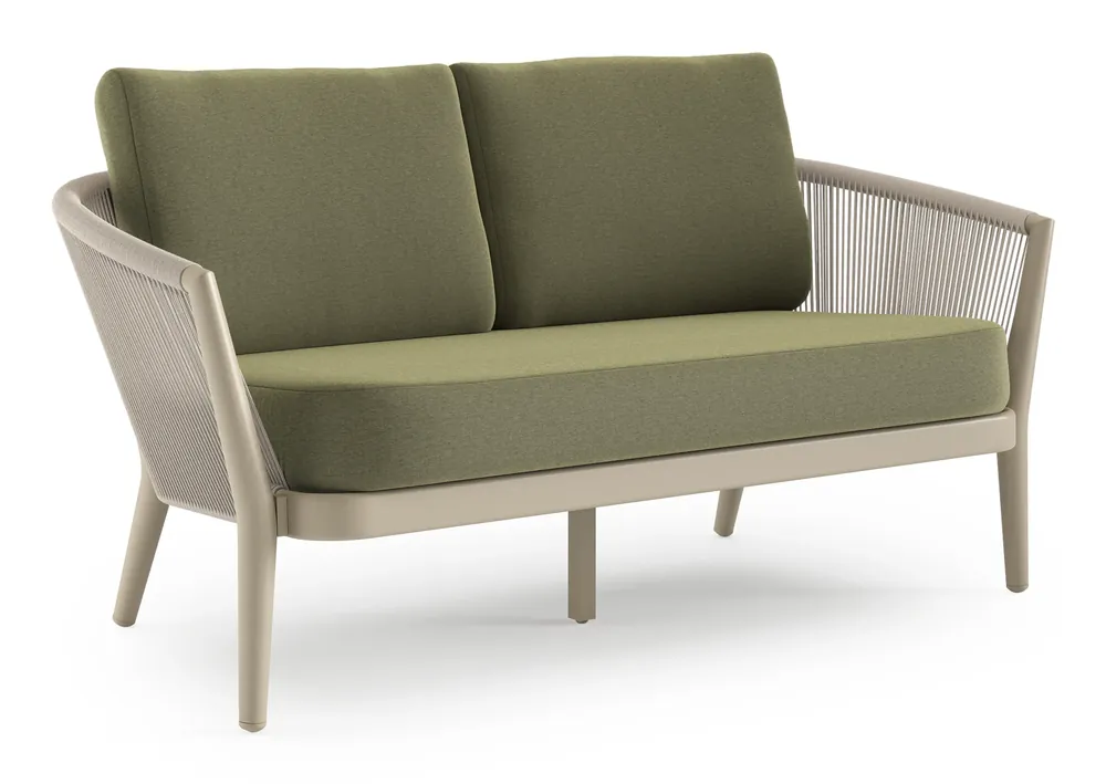 Orso loungebank in beige aluminium en beige verticaal geweven ronde rope met Heritage Leaf all weather sunbrella® luxe kussen Lage Kosten