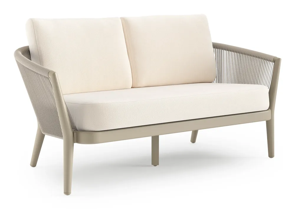 Orso loungebank in beige aluminium en beige verticaal geweven ronde rope met Lopi Snow all weather sunbrella® luxe kussen Speciale Aanbieding