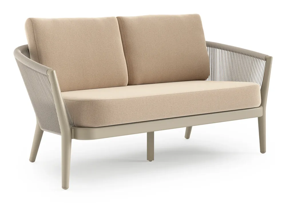 Orso loungebank in beige aluminium en beige verticaal geweven ronde rope met Natte Heather Beige all weather sunbrella® luxe kussen Nu Kopen