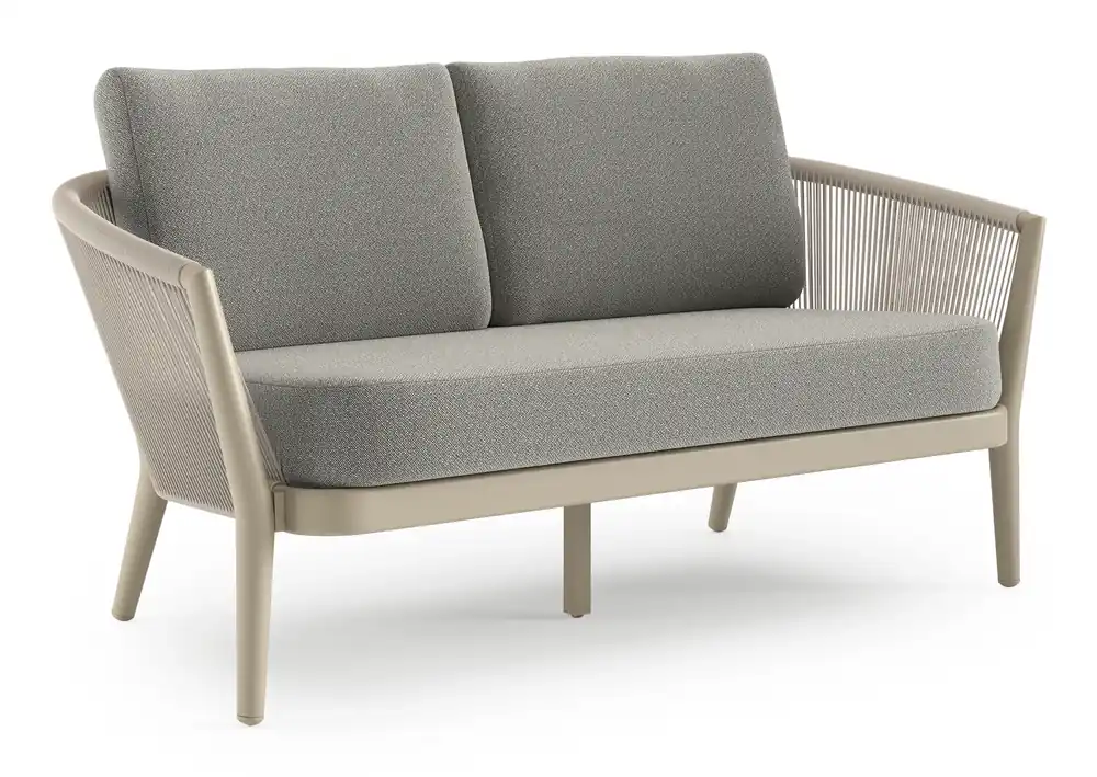 Beperkt Aanbod Orso loungebank in beige aluminium en beige verticaal geweven ronde rope met Savane Tunder all weather sunbrella® luxe kussen