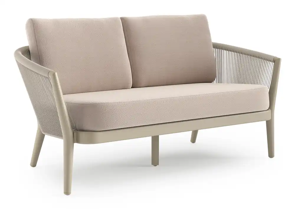 Orso loungebank in beige aluminium en beige verticaal geweven ronde rope met Wander Pilat all weather sunbrella® luxe kussen Hoge Kwaliteit