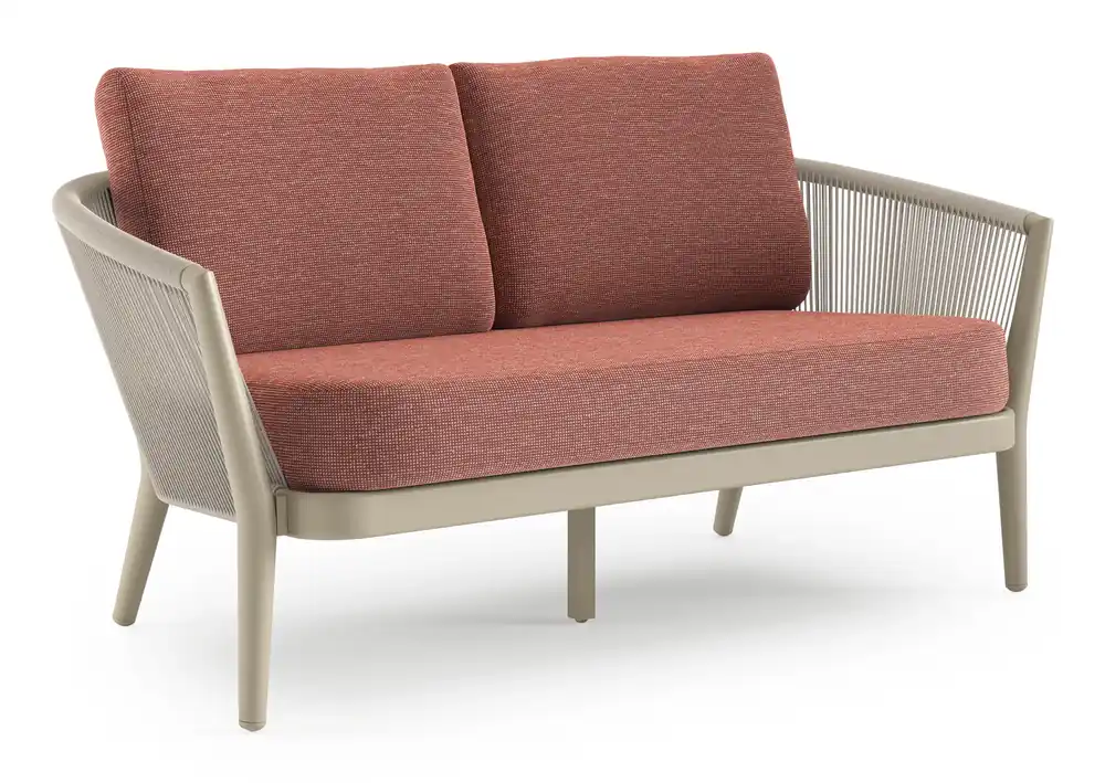 Orso loungebank in beige aluminium en beige verticaal geweven ronde rope met Slow Alezan all weather sunbrella® luxe kussen Koop Vandaag