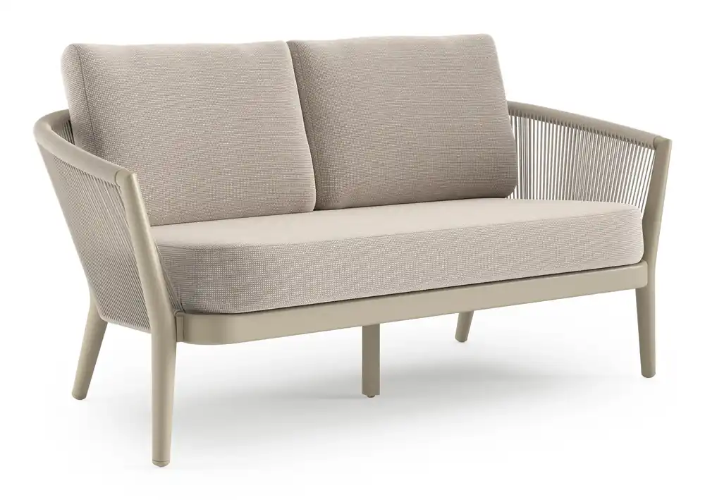 Orso loungebank in beige aluminium en beige verticaal geweven ronde rope met Slow Farafra all weather sunbrella® luxe kussen Koop Vandaag