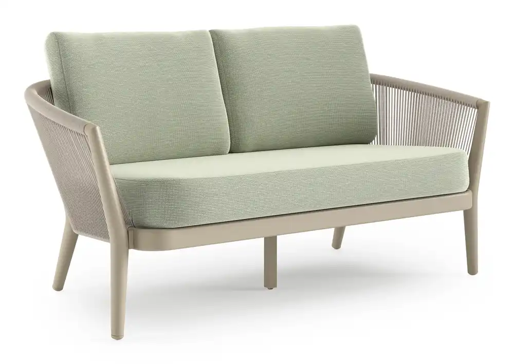 Orso loungebank in beige aluminium en beige verticaal geweven ronde rope met Slow Spirea all weather sunbrella® luxe kussen Lage Kosten