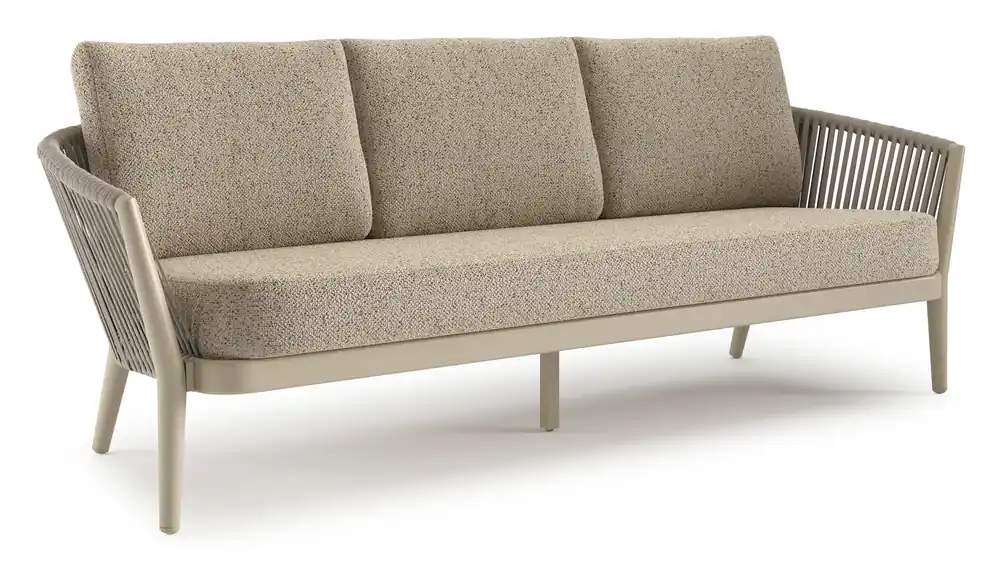 Nu Kopen Orso loungebank in beige aluminium en beige verticaal geweven luxe vlakke rope met Bora Jungle all weather cosytica kussen