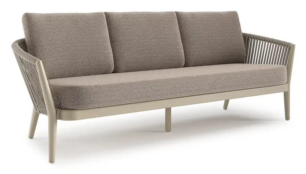 Nu Kopen Orso loungebank in beige aluminium en beige verticaal geweven luxe vlakke rope met Wander Manioc all weather sunbrella® luxe kussen