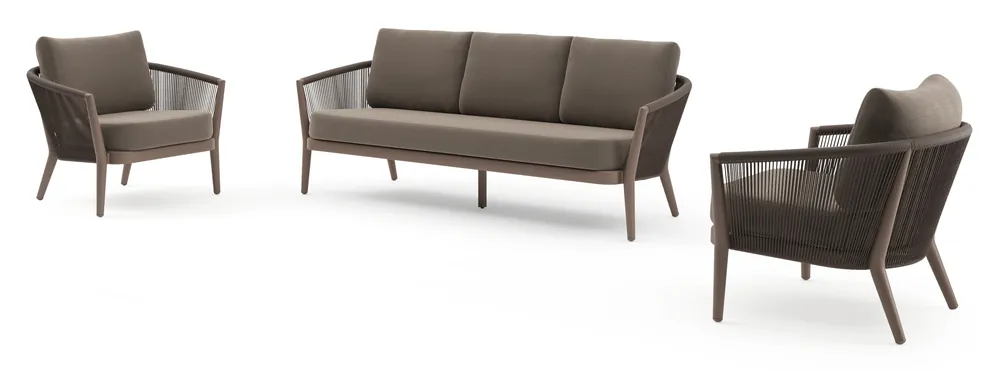 Orso loungeset in taupe aluminiumen zwart verticaal geweven ronde rope met Lopi Coconut all weather sunbrella® luxe kussen Korting