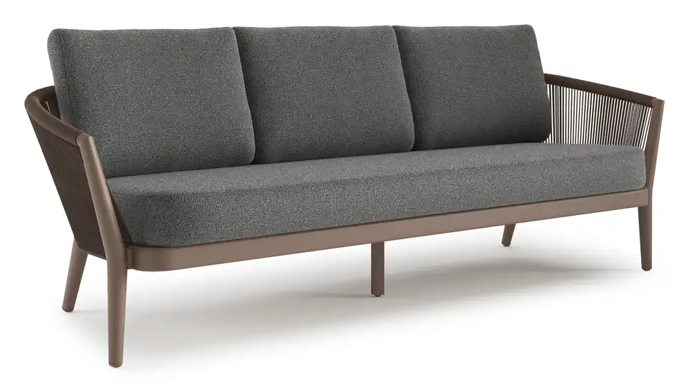 Nieuw Orso loungebank in taupe aluminiumen zwart verticaal geweven ronde rope met Catania Black all weather cosytica kussen