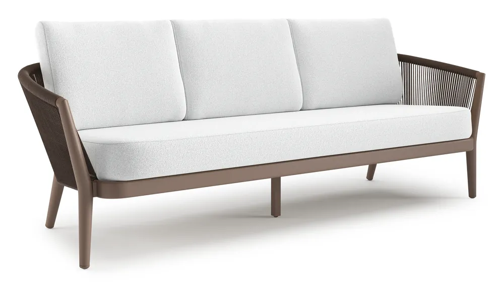Uitverkoop Orso loungebank in taupe aluminiumen zwart verticaal geweven ronde rope met Ego Birch all weather solica kussen