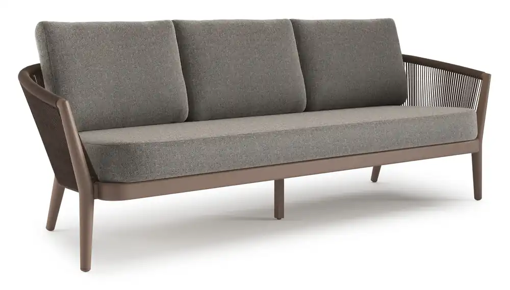 Beste Prijs Orso loungebank in taupe aluminiumen zwart verticaal geweven ronde rope met Chartres Drizzle all weather sunbrella® luxe kussen