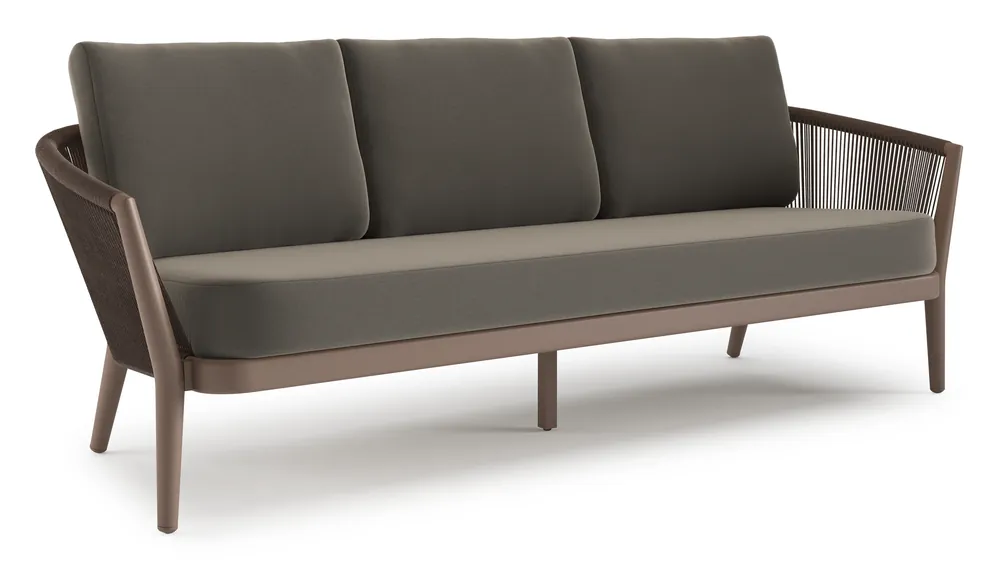 Orso loungebank in taupe aluminiumen zwart verticaal geweven ronde rope met Natte Carbon Beige all weather sunbrella® luxe kussen Nu Kopen