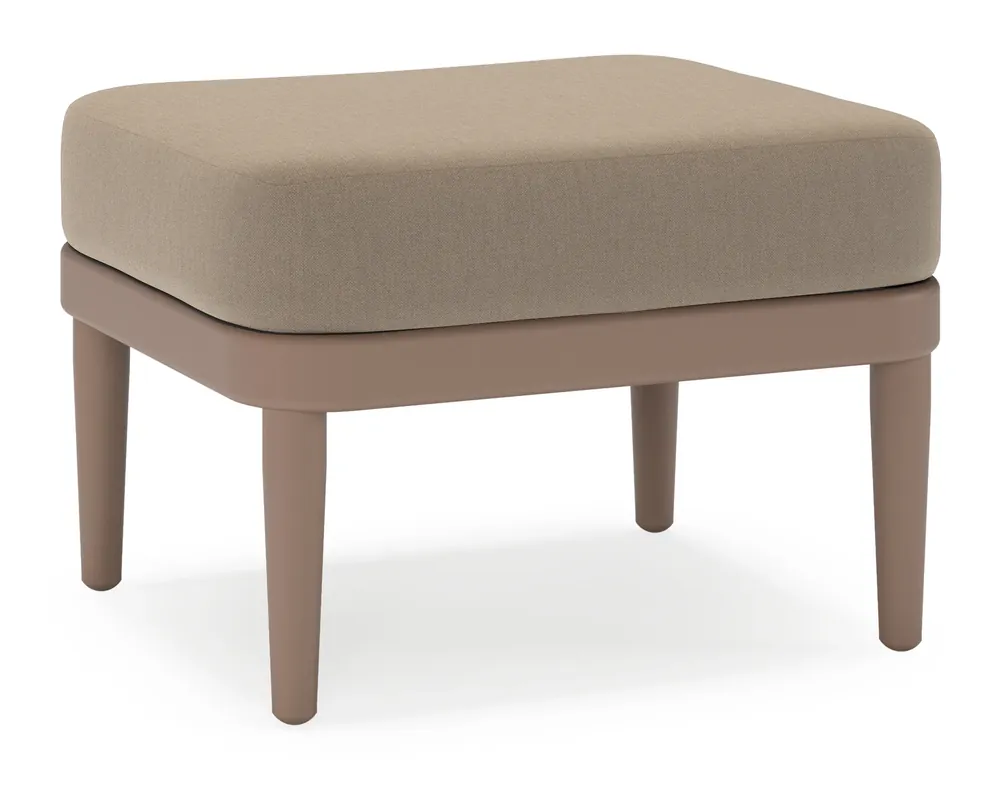 Orso poef in taupe aluminium met Natte Heather Grey all weather sunbrella® luxe kussen Exclusieve Aanbieding