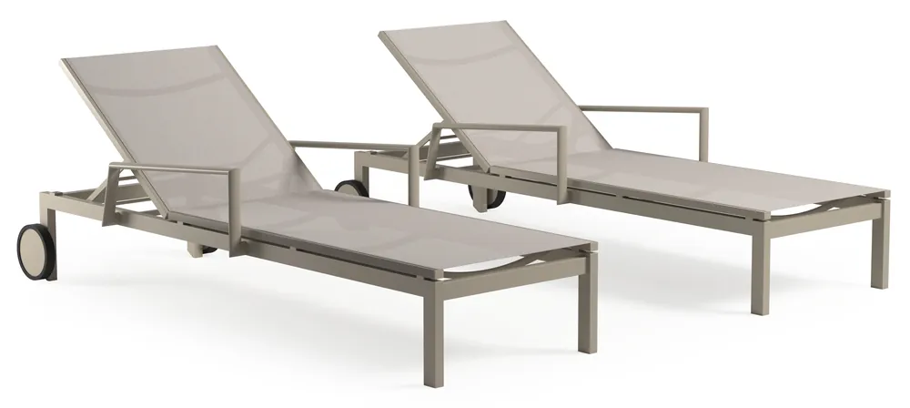 Actieprijs Set van 2 verstelbare Caravelle ligbedden in beige aluminium en beige single textileen